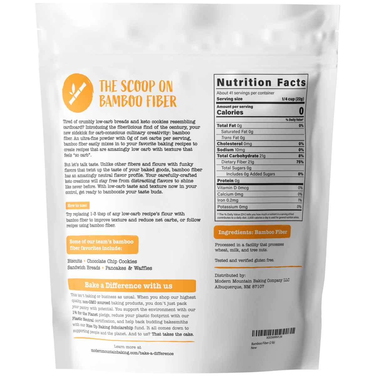Bamboo Fiber (2 lb) For Keto Baking, 0g Net Carbs, Gluten Free Modern Mountain Baking Company