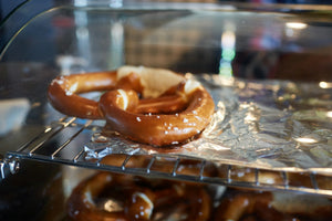 Golden soft pretzel fresh from the oven