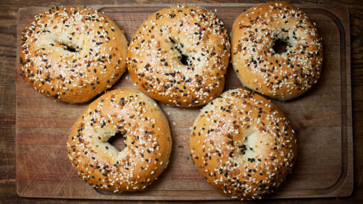 Homemade bagels made with diastatic malt powder