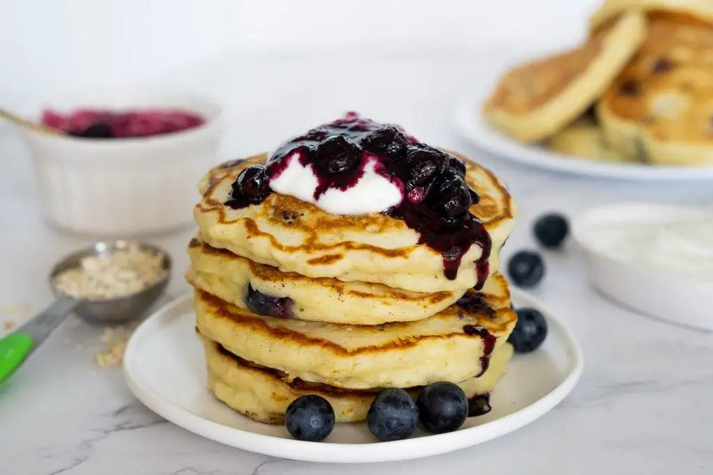 Oat Fiber Pancakes with Blueberry Compote