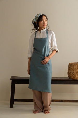 Linen Tie-Knot Apron (aqua) by Live Linen