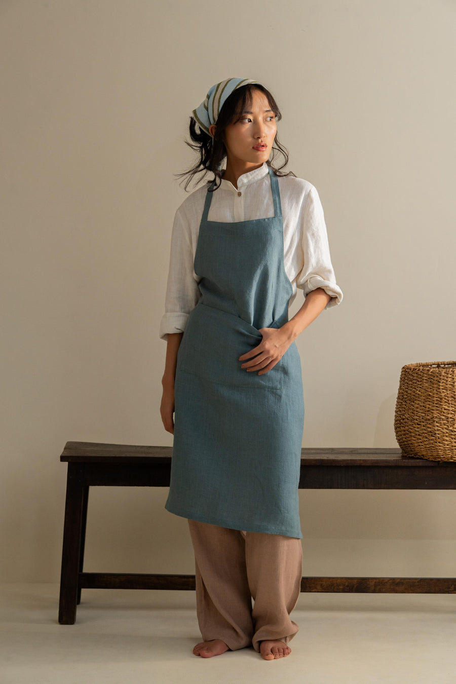 Linen Tie-Knot Apron (aqua) by Live Linen