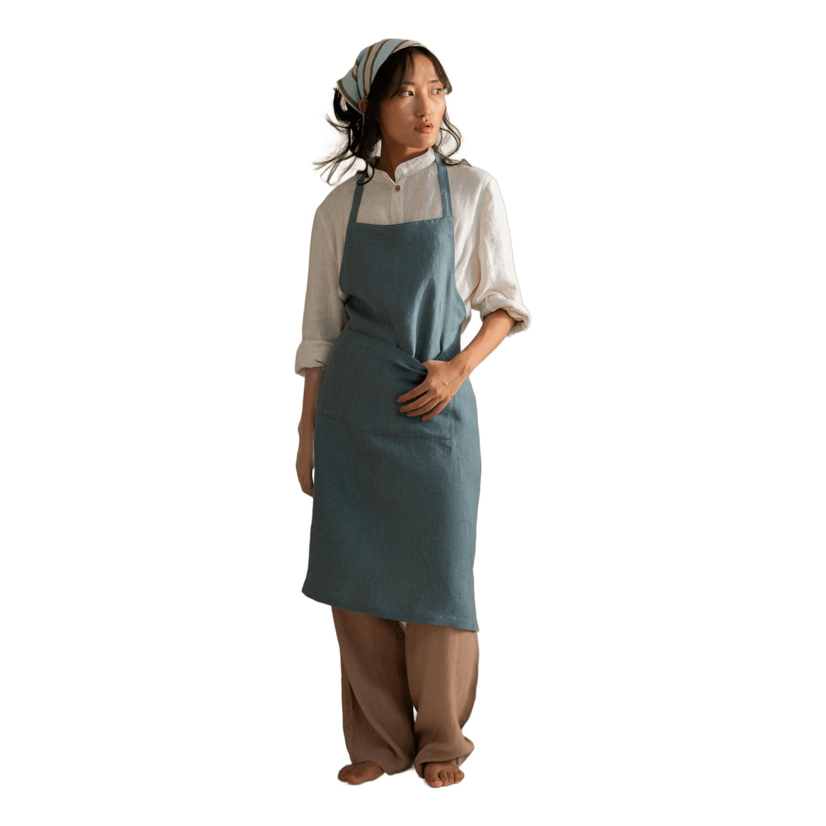 Linen Tie-Knot Apron (aqua) by Live Linen