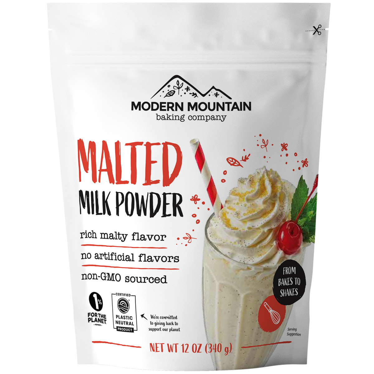 Modern Mountain Malted Milk Powder 12 oz bag - front