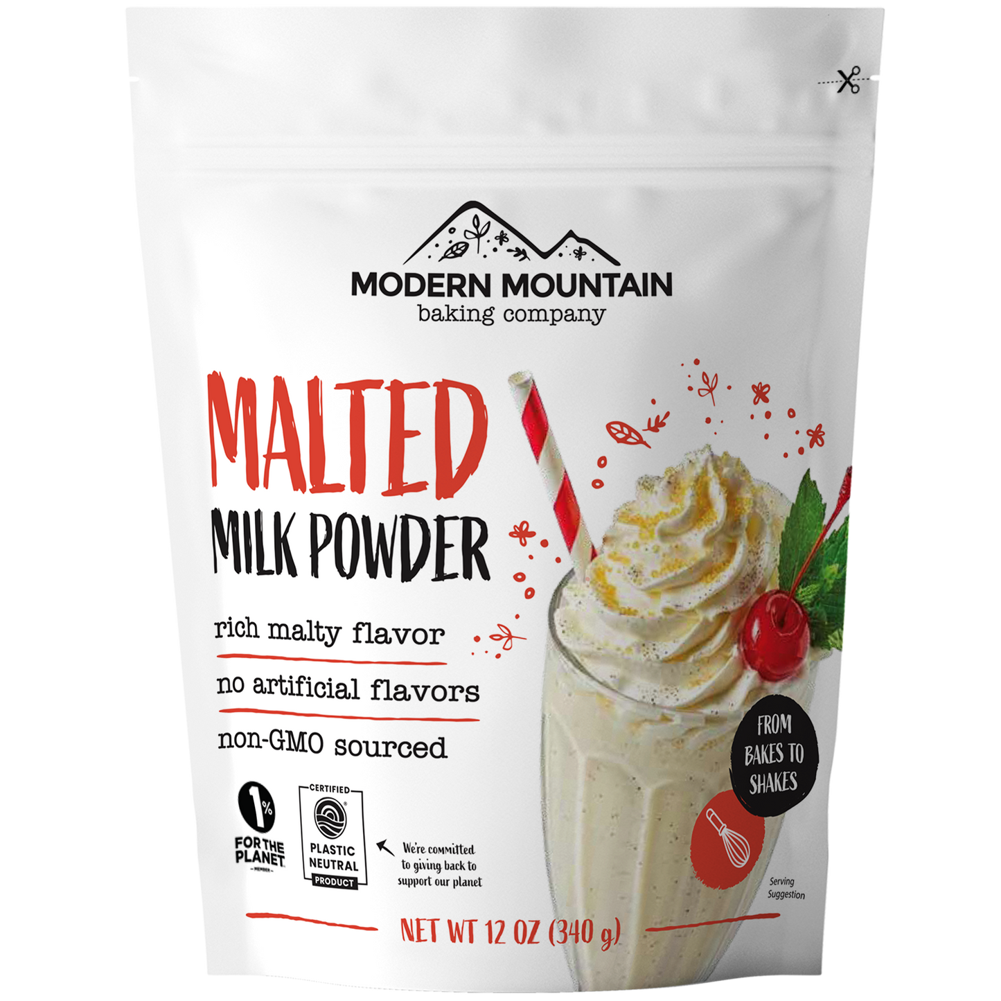 Modern Mountain Malted Milk Powder 12 oz bag - front