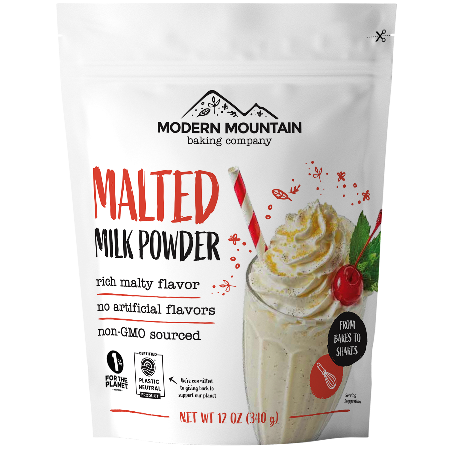 Modern Mountain Malted Milk Powder 12 oz bag - front